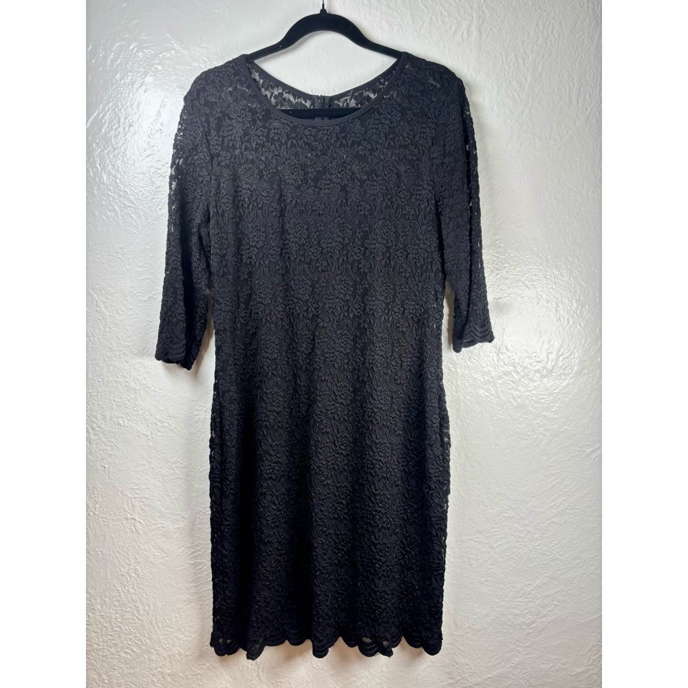 Sheath Dress Black 12 Floral Lace 3/4 Sleeve LBD Cocktail Party Goth Semi Formal